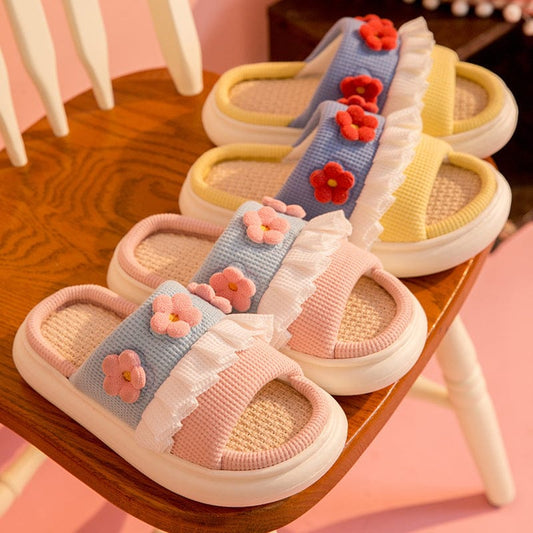 Women's Breathable Linen Slippers with Soft Anti-Skid Soles
